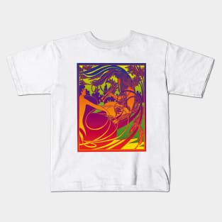 Flute Lady (orange on green) Kids T-Shirt